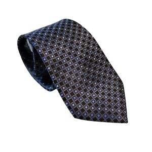 J. Khaki Mens Silk Designer Black‎ and Blue Geometric Pattern Tie 52in Long